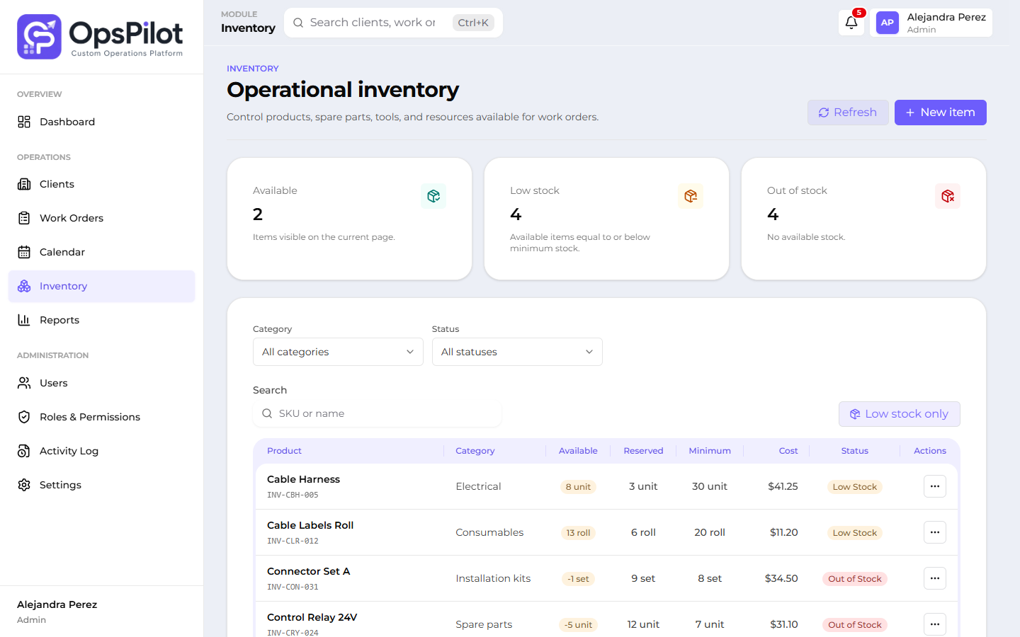 OpsPilot inventory control preview