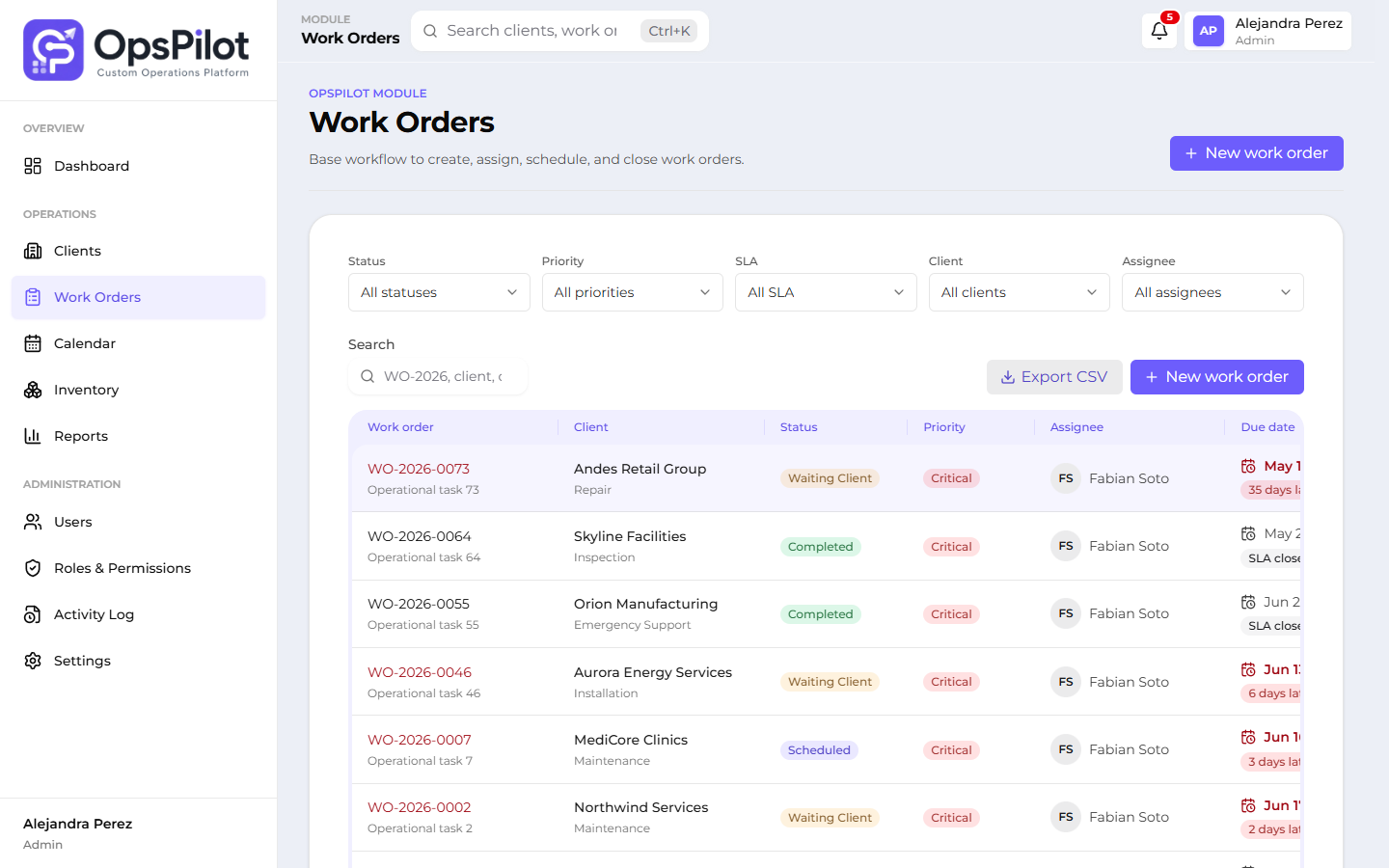 OpsPilot work orders lifecycle preview
